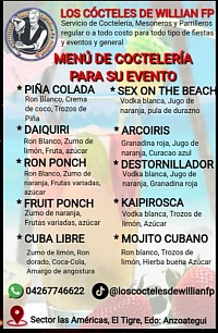 Carta de cocteles recomendados para su fiesta o evento